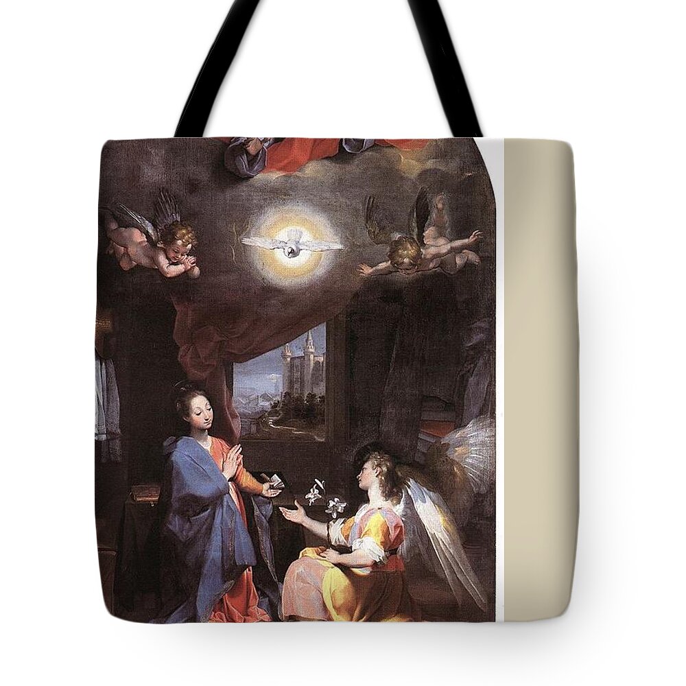 Federico Barocci Tote Bag featuring the drawing The Annunciation by Federico Barocci