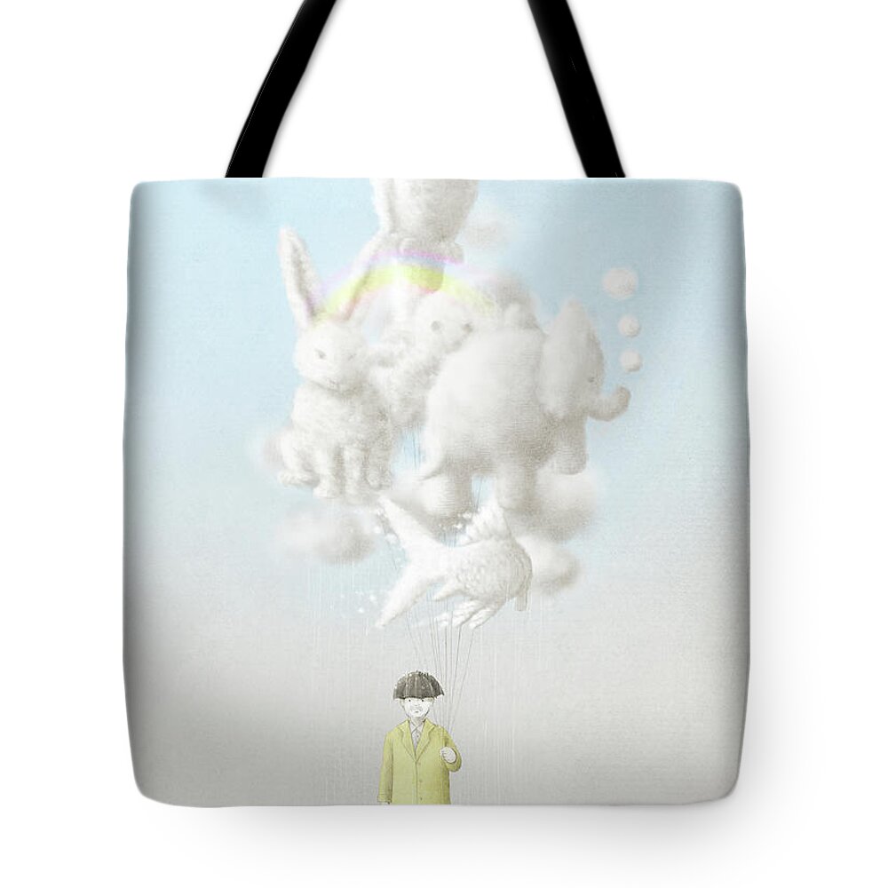 Clouds Tote Bag featuring the drawing The Cloud Seller #1 by Eric Fan