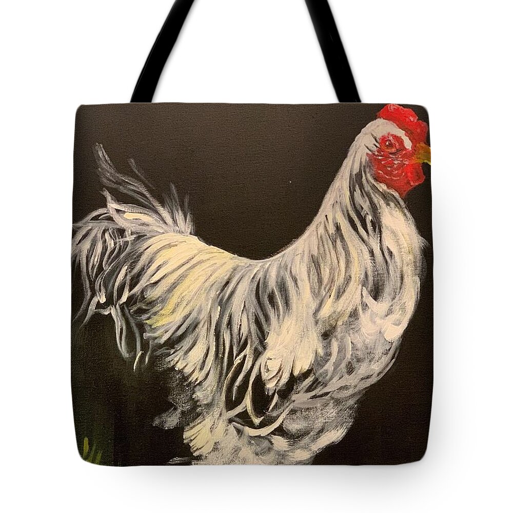 Rooster Tote Bag featuring the painting The GENERAL by Juliette Becker