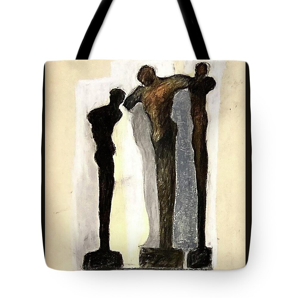 Three Figures Tote Bag featuring the drawing Three figures #2 by David Euler