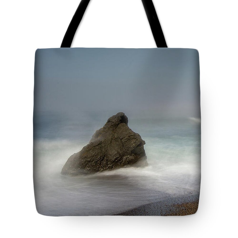 Long Exposure Tote Bag featuring the photograph Three rocks in the ocean by Alessandra RC