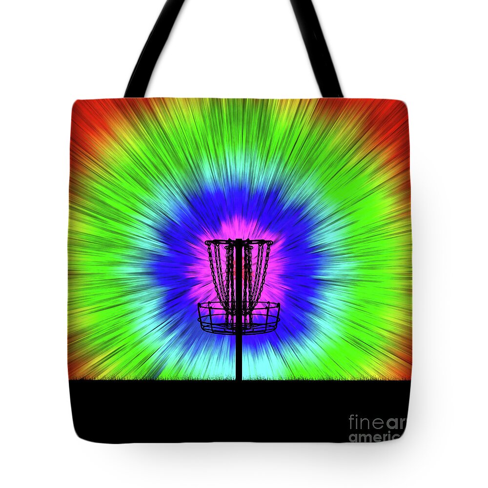 Disc Golf Tote Bag featuring the digital art Tie Dye Disc Golf Basket #1 by Phil Perkins