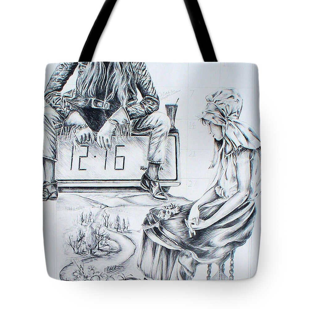 Modern Woman With Pioneer Woman Tote Bag featuring the painting Time Between Women #2 by Linda Shackelford