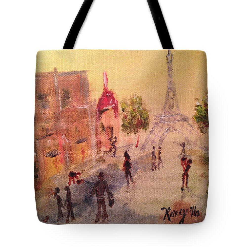 Paris Tote Bag featuring the painting Tourists #1 by Roxy Rich