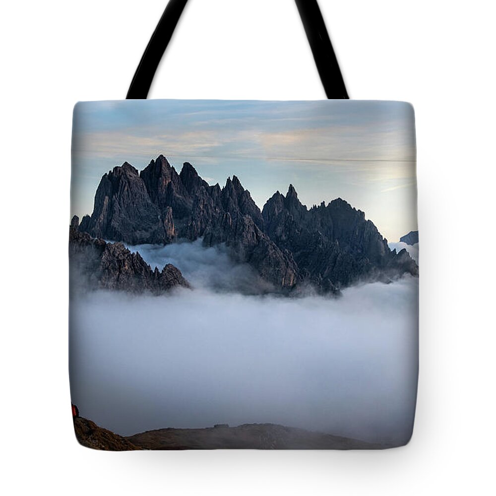 Dolomites Tote Bag featuring the photograph Mountain peaks above the clouds by Michalakis Ppalis