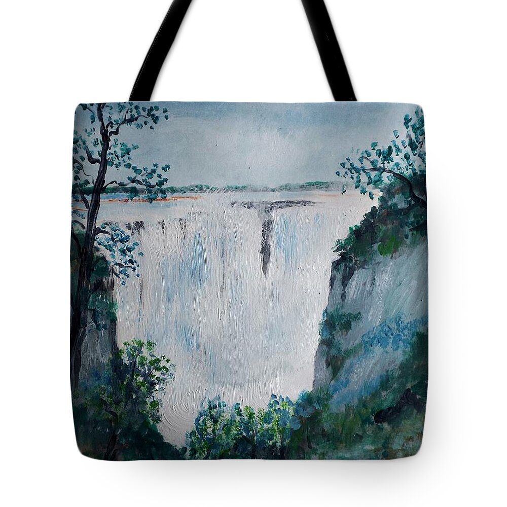 Landscape Tote Bag featuring the painting Victoria Falls #1 by Charles Ray