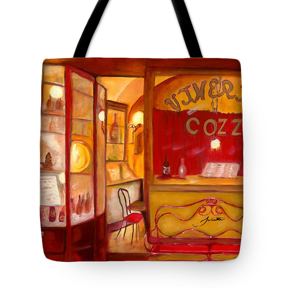 Italy Tote Bag featuring the painting Vineria Cozzi by Juliette Becker
