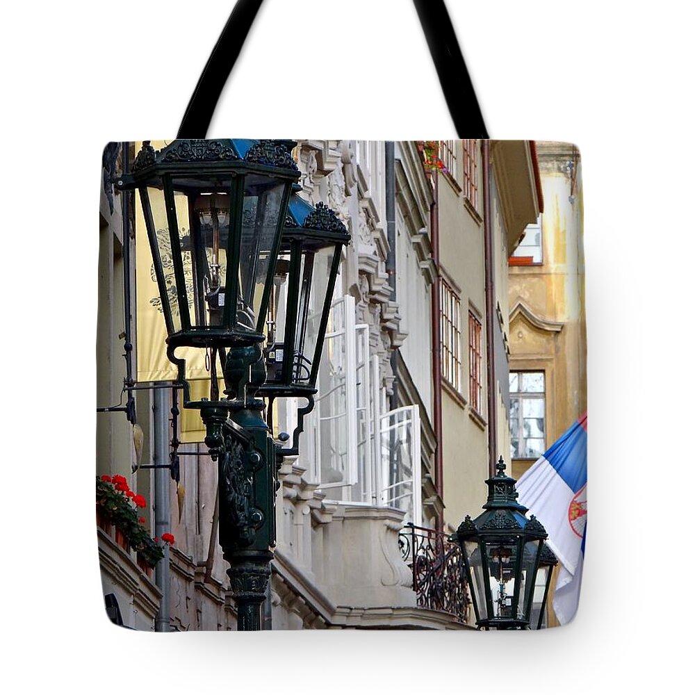 Prague Tote Bag featuring the photograph Windows On Prague's Mostecka Street by Ira Shander