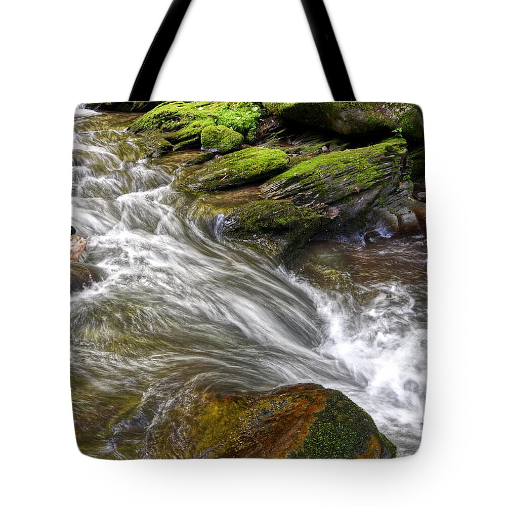 Waterfall Tote Bag featuring the photograph Water And Moss #1 by Phil Perkins