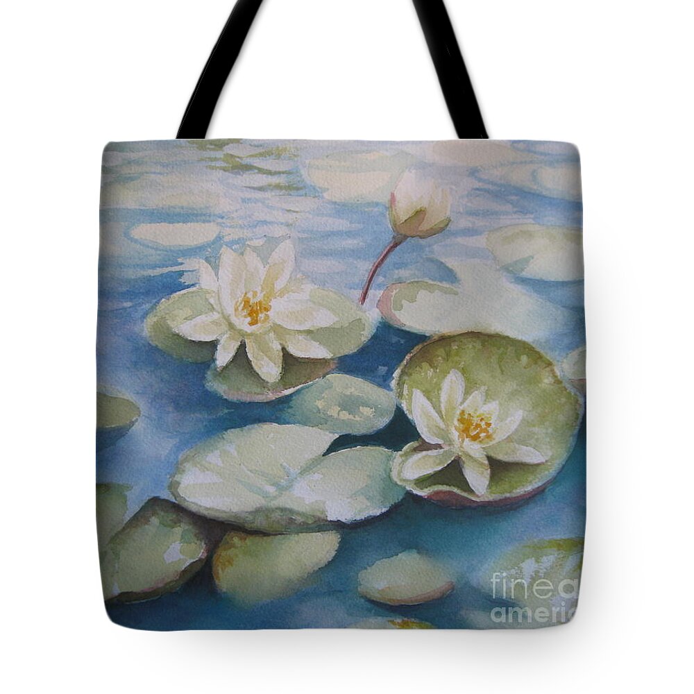 Flowers Tote Bag featuring the painting Waterlilies #1 by Elena Oleniuc