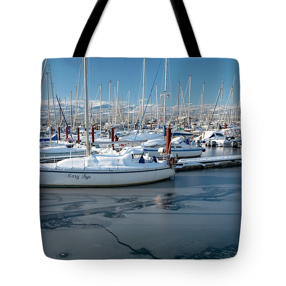 Marine Tote Bag featuring the photograph White marina by Canadart -