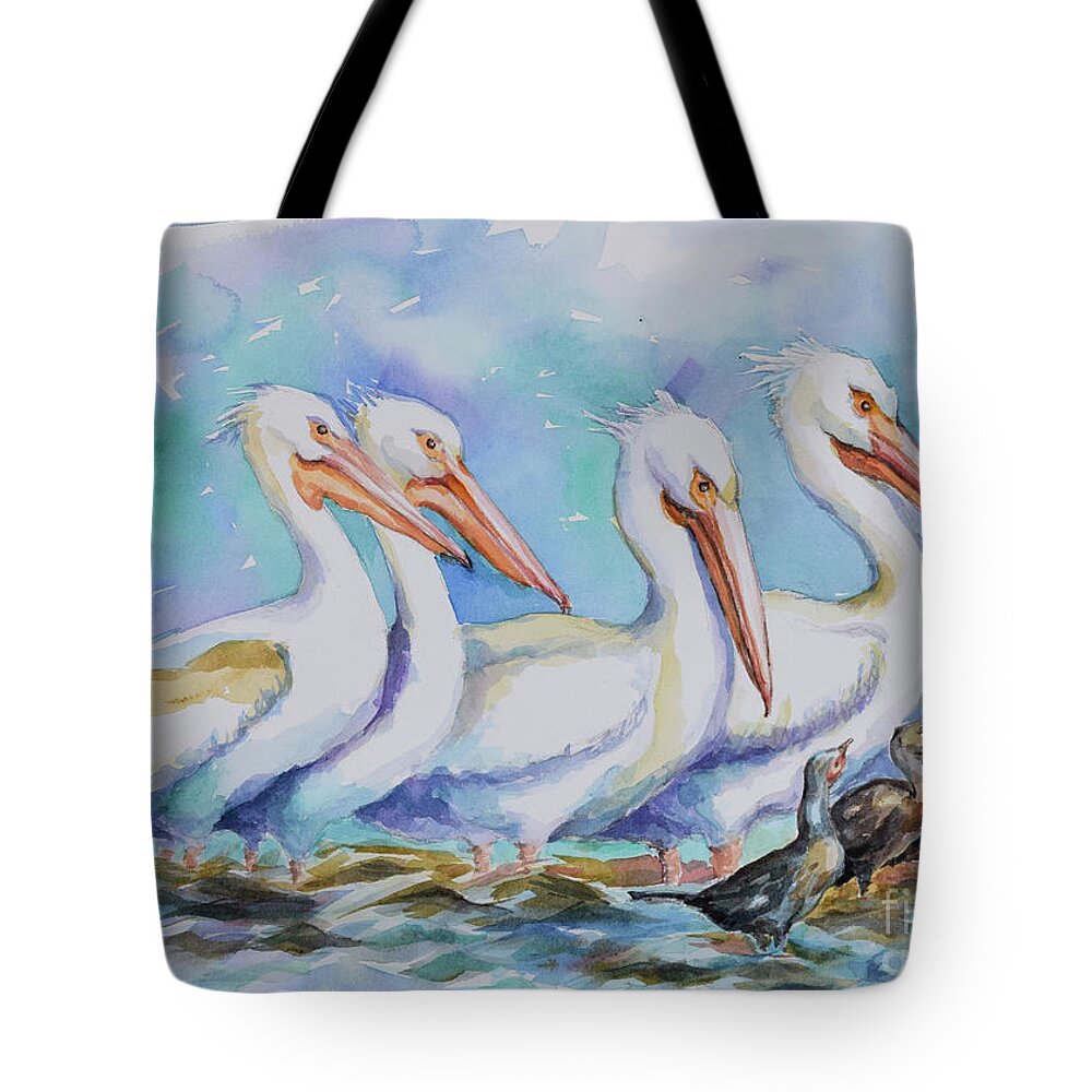  Tote Bag featuring the painting White Pelicans #2 by Jyotika Shroff