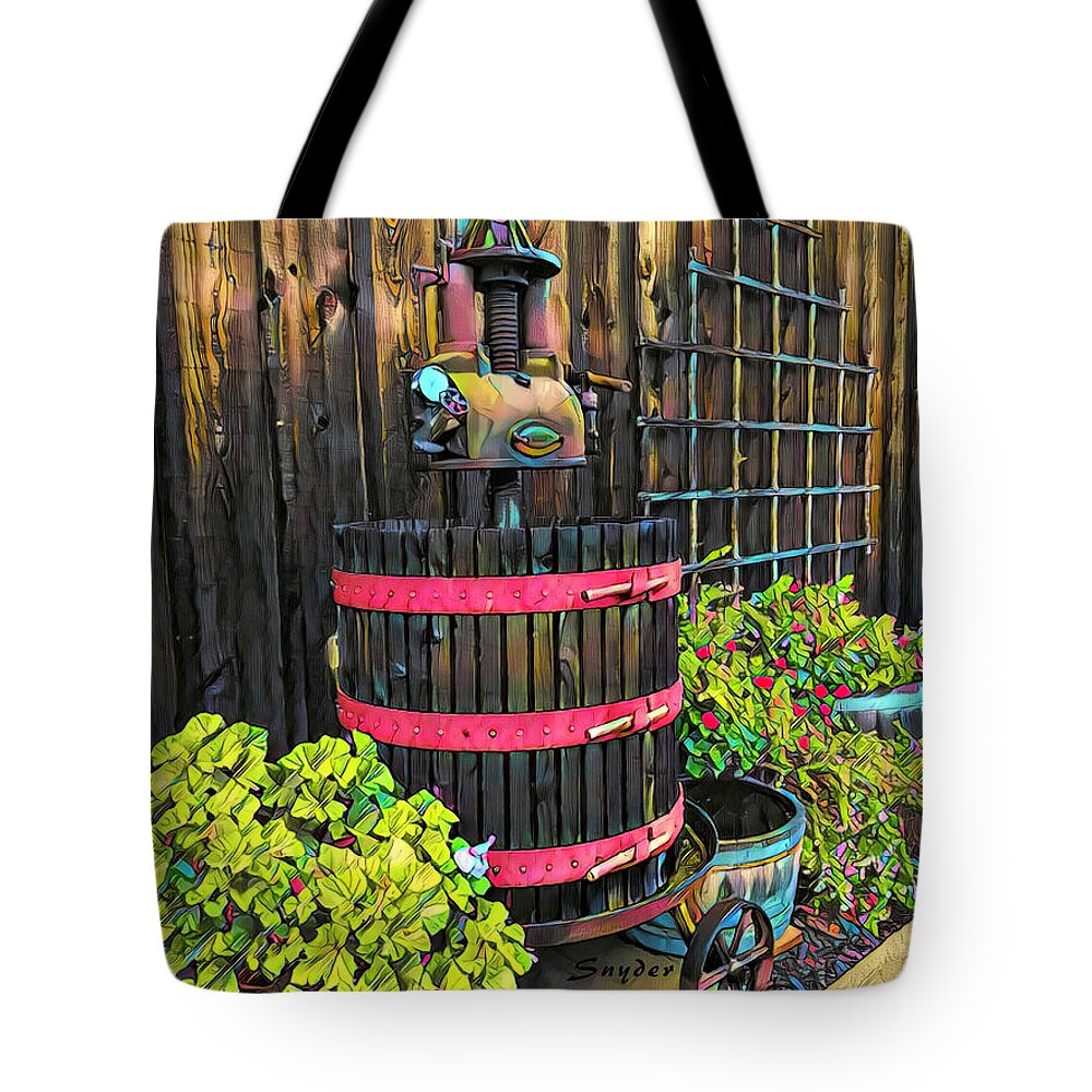 Winery Win Press Antique Tote Bag featuring the photograph Winery Wine Press Antique #2 by Barbara Snyder