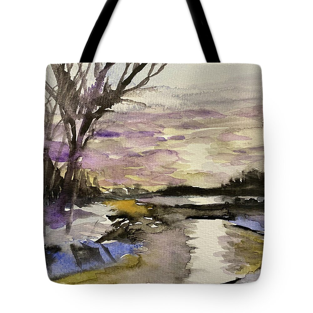 Watercolor Tote Bag featuring the painting WInter Sunrise #2 by Larry Whitler