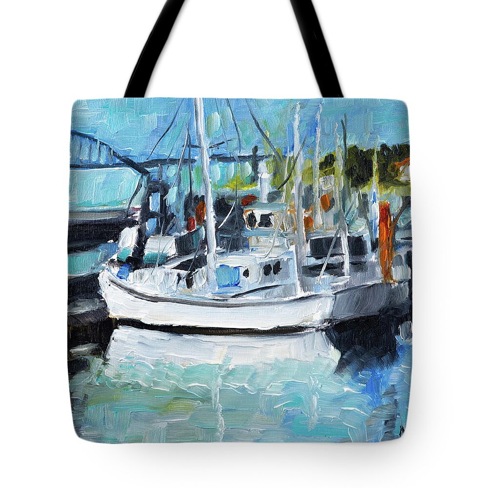 Yaquina Bay Tote Bag featuring the painting Yaquina Bay, Newport #1 by Mike Bergen