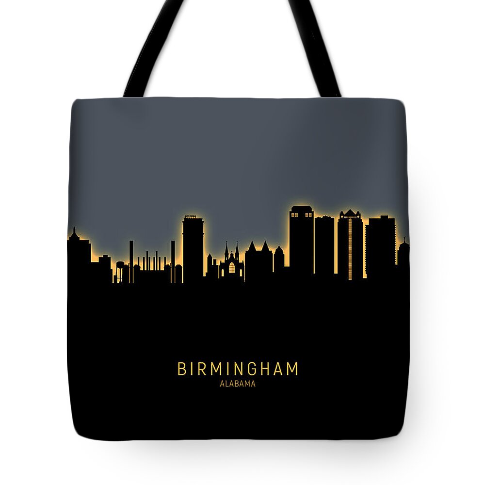 Birmingham Tote Bag featuring the digital art Birmingham Alabama Skyline by Michael Tompsett