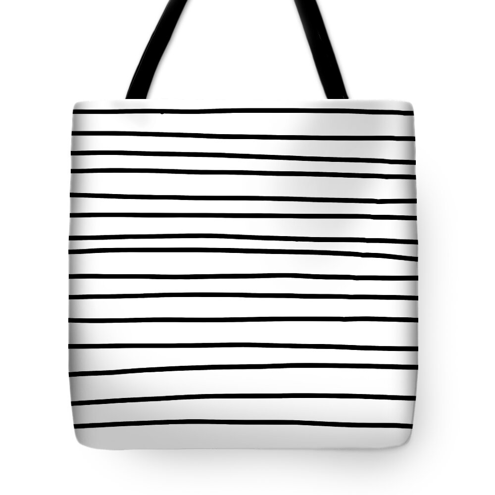Modern simple trendy black and white hand drawn striped pattern Tote Bag