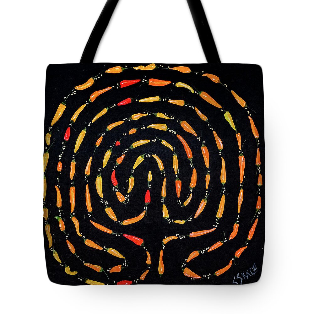 Chilis Tote Bag featuring the painting 100 Chili Labyrinth by Cyndie Katz