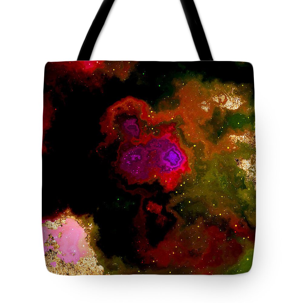 Holyrockarts Tote Bag featuring the mixed media 100 Starry Nebulas in Space Abstract Digital Painting 030 by Holy Rock Design