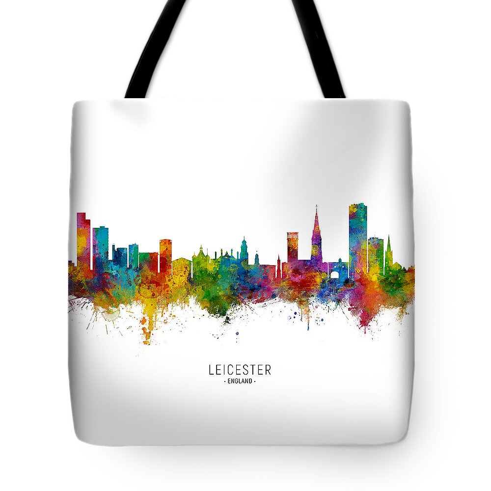 Leicester Tote Bag featuring the digital art Leicester England Skyline by Michael Tompsett
