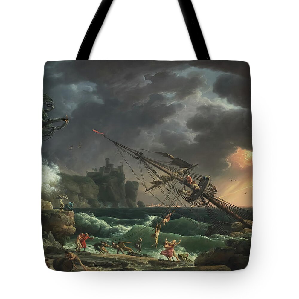 Shipwreck Tote Bag featuring the painting The Shipwreck by Claude Joseph Vernet by Mango Art
