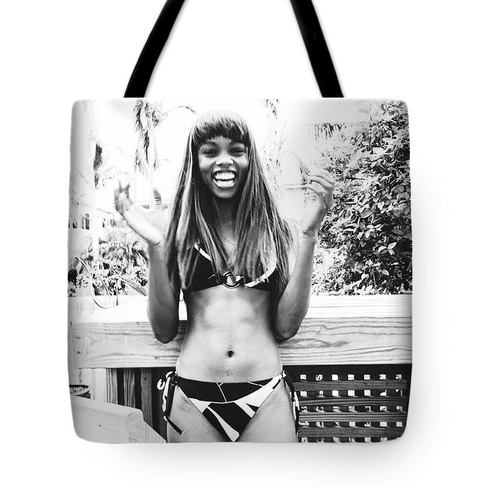 Two Girls Fun Fashion Photo Art Tote Bag featuring the photograph 1189 Dominique Weekend Girls Party Cranes Beach House Delray by Amyn Nasser