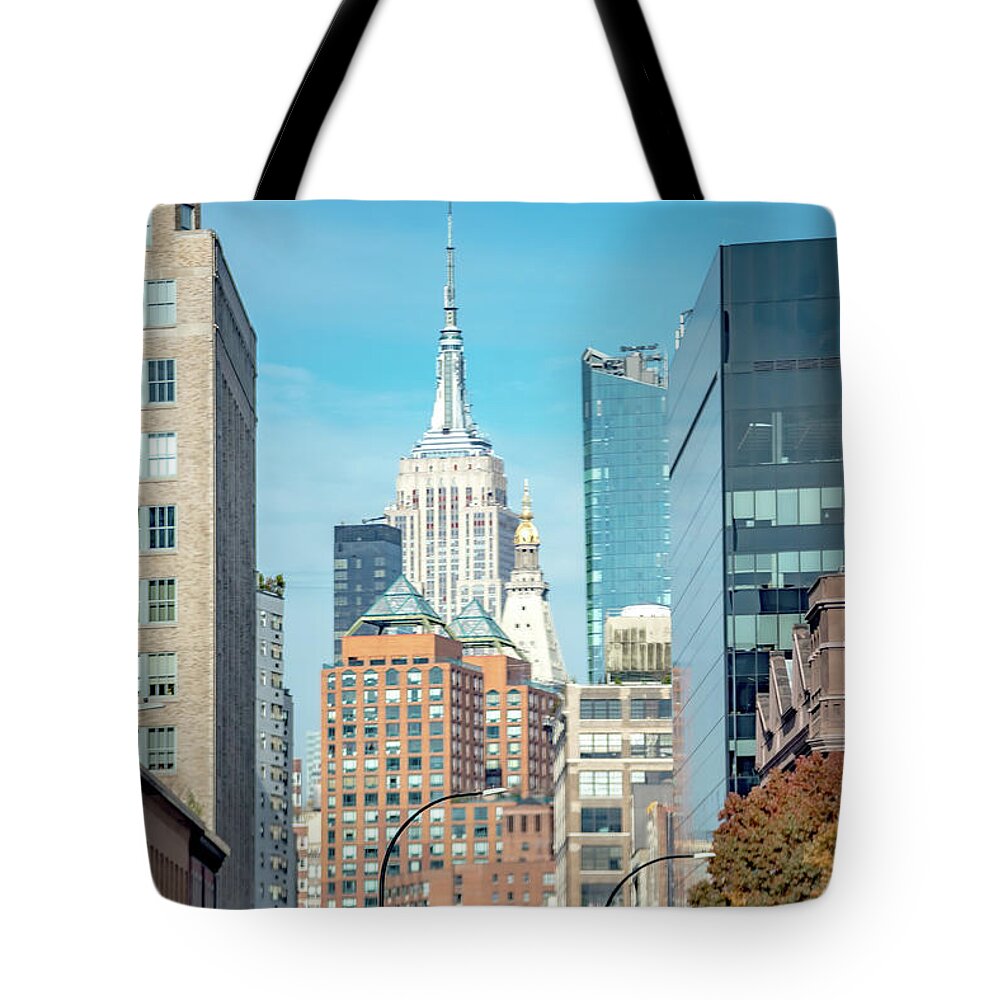 Nyc Tote Bag featuring the photograph Looking At Skyline Of Manhattan New York City #12 by Alex Grichenko