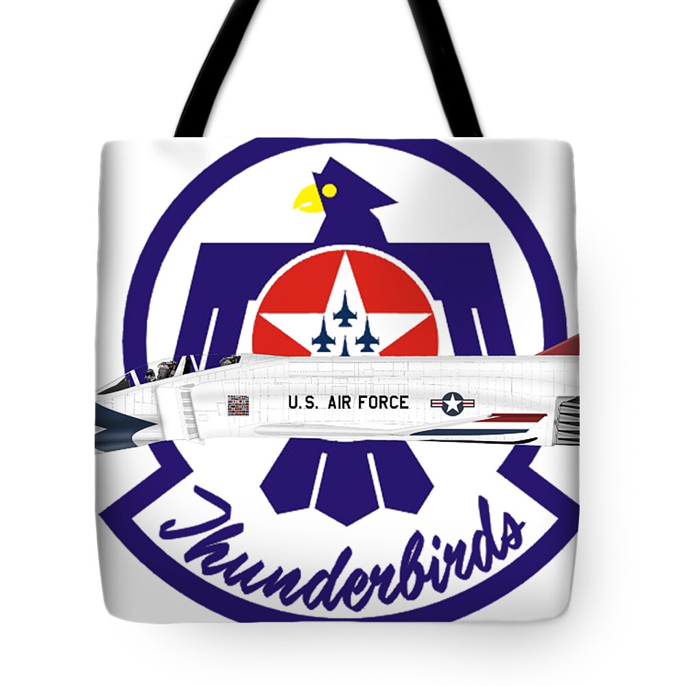 Mcdonnell Douglas Tote Bag featuring the digital art McDonnell Douglas, F-4E, Phantom II, Thunderbird #9 by Arthur Eggers