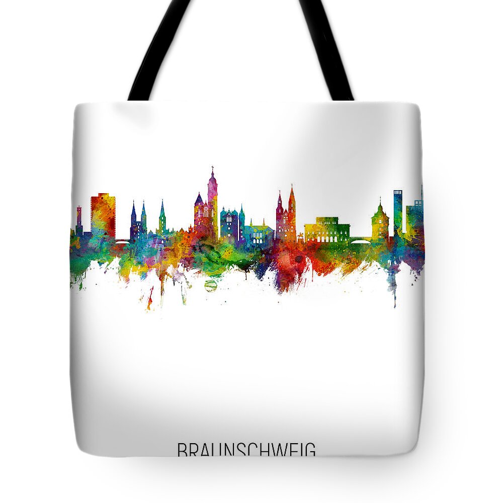Braunschweig Tote Bag featuring the digital art Braunschweig Germany Skyline by Michael Tompsett