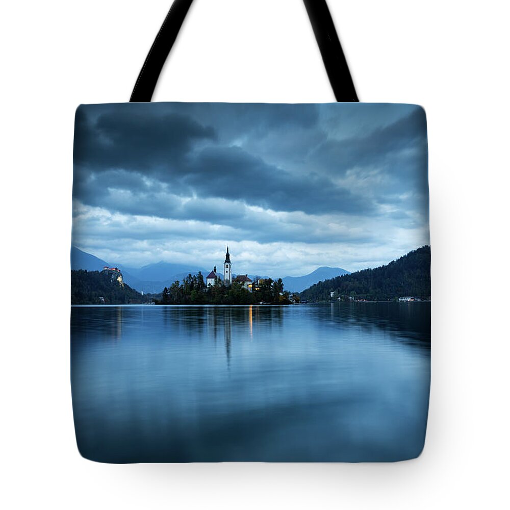 Bled Tote Bag featuring the photograph Dusk over Lake Bled #14 by Ian Middleton