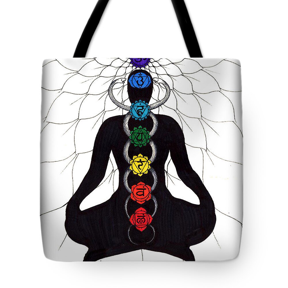 Kundalini Tote Bag featuring the drawing 144,000 #144000 by Trevor Grassi