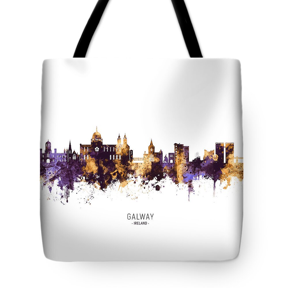 Galway Tote Bag featuring the digital art Galway Ireland Skyline by Michael Tompsett