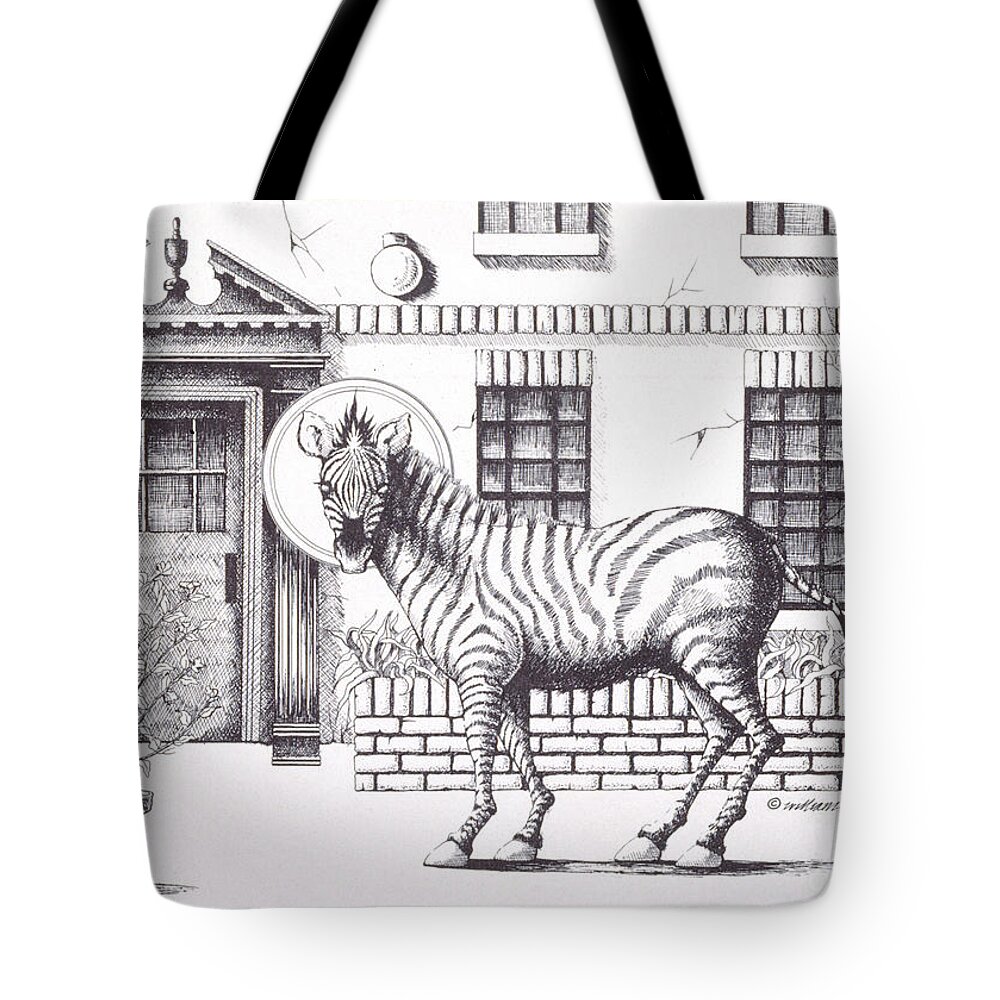 Drawing Tote Bag featuring the drawing 16th Street Zebra NYC by William Hart McNichols