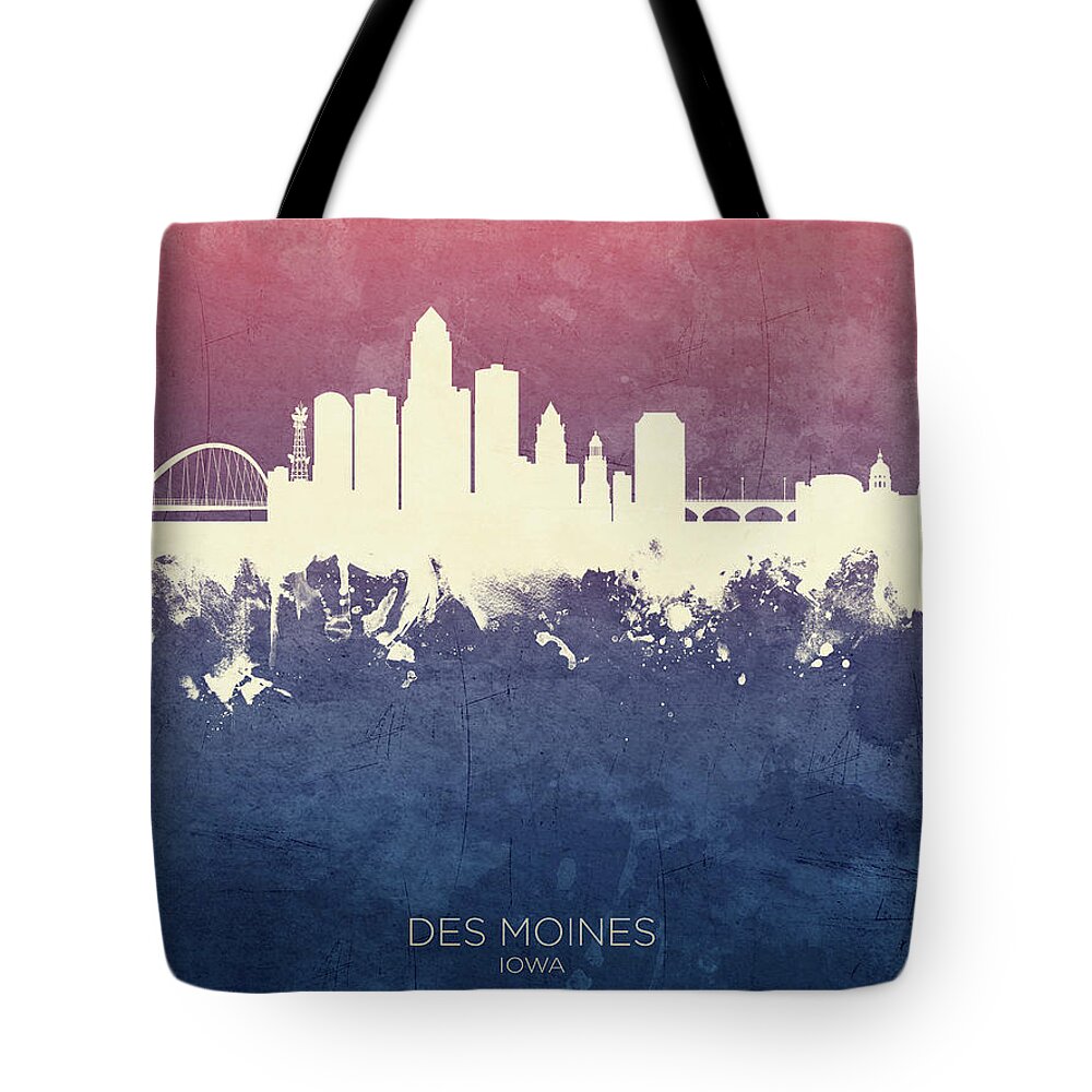 Des Moines Tote Bag featuring the digital art Des Moines Iowa Skyline by Michael Tompsett