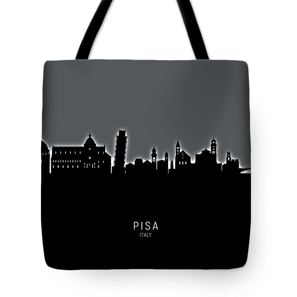 Pisa Tote Bag featuring the digital art Pisa Italy Skyline #17 by Michael Tompsett