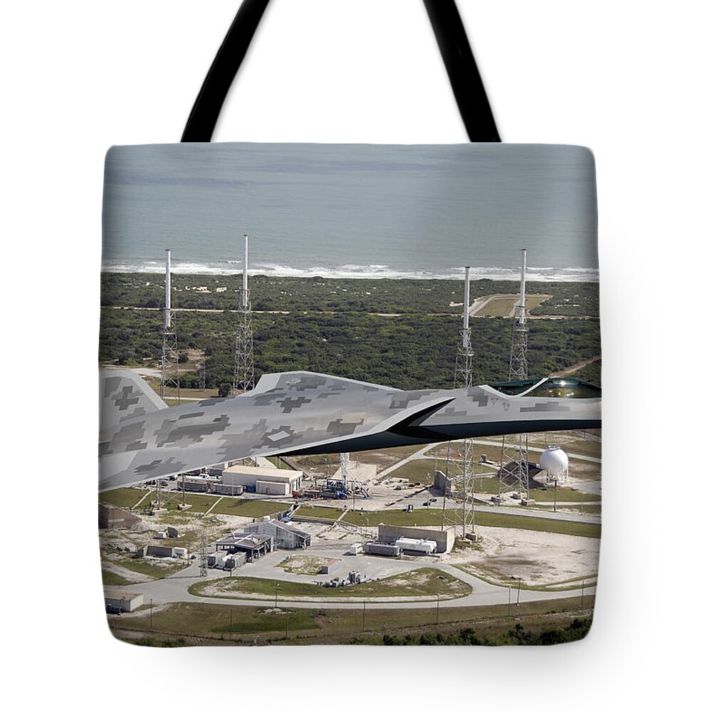 Lmt Tote Bag featuring the digital art Lockheed LMT Raven II over NASA by Custom Aviation Art