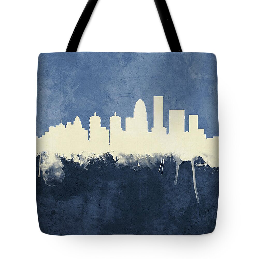 Louisville Tote Bag featuring the digital art Louisville Kentucky City Skyline by Michael Tompsett