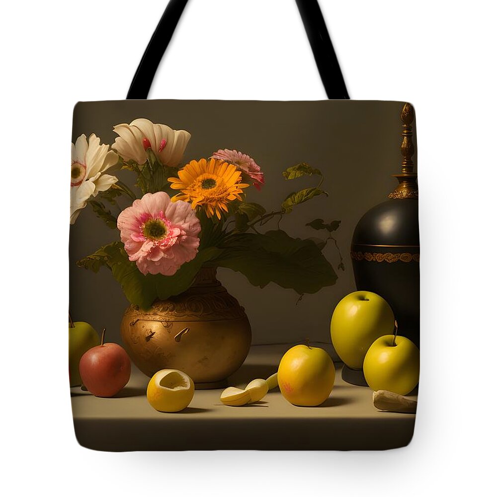 Digital Tote Bag featuring the digital art Still Life with Fruits, Generative AI Illustration #18 by Miroslav Nemecek