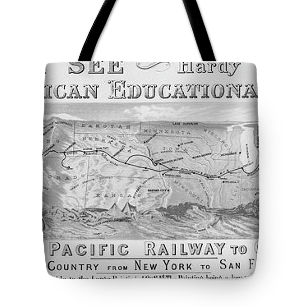 Arkansas Tote Bag featuring the photograph 1880 Historical Over the Pacific Railway to California Map Black and White by Toby McGuire