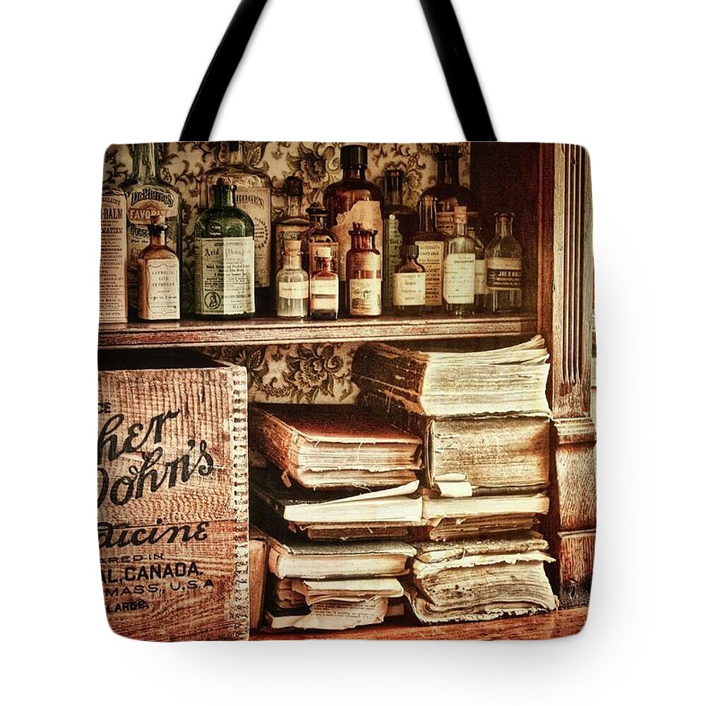Sherbrooke Tote Bag featuring the photograph 18th Century Pharmacy by Tatiana Travelways