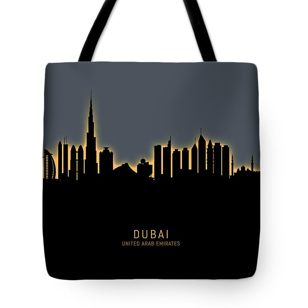 Dubai Tote Bag featuring the digital art Dubai Skyline by Michael Tompsett