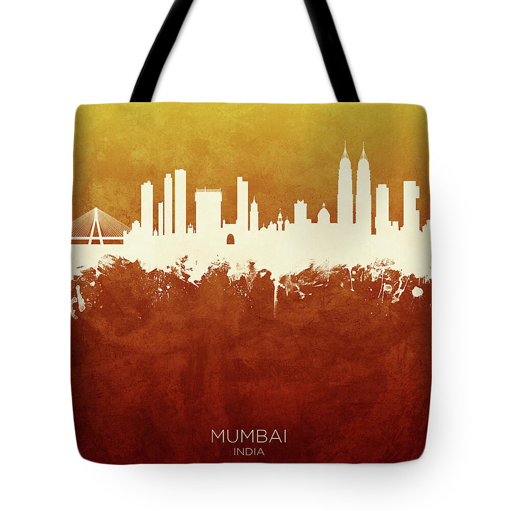 Mumbai Tote Bag featuring the digital art Mumbai Skyline India Bombay #19 by Michael Tompsett