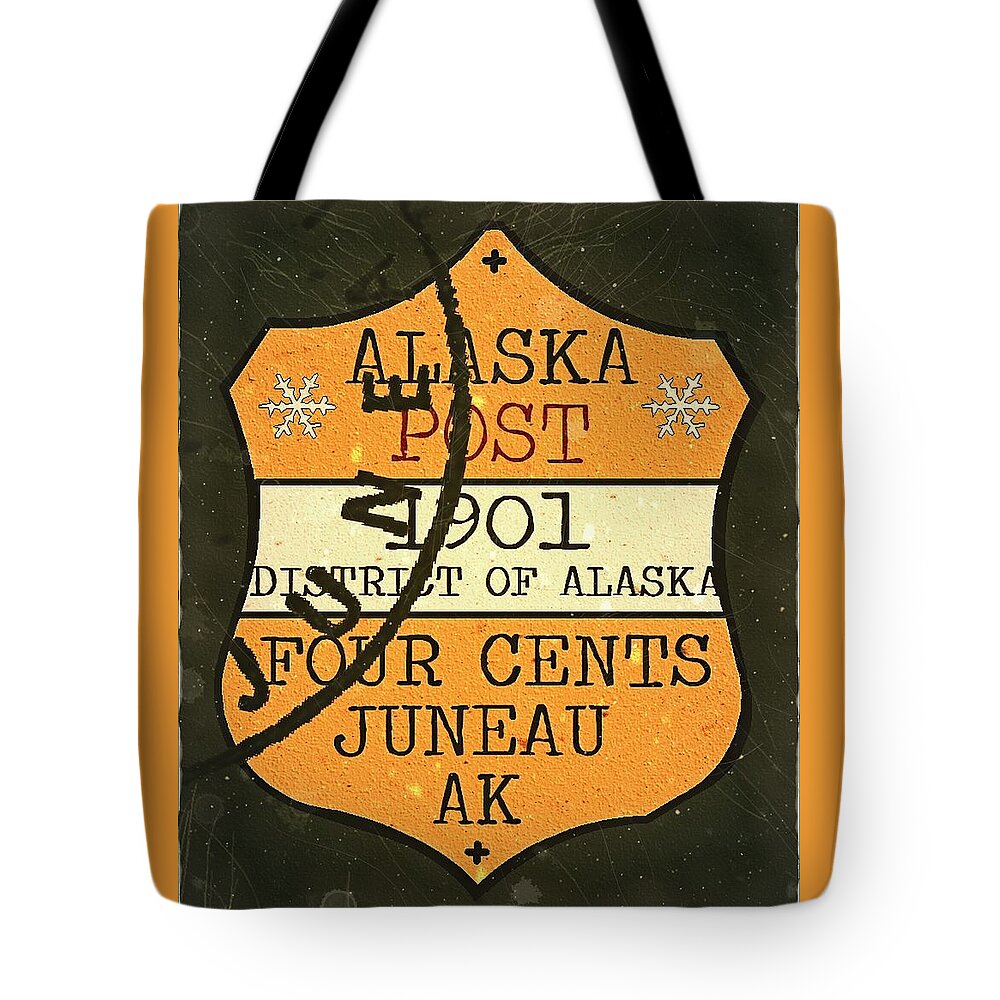 Dispatch Tote Bag featuring the digital art 1901 Union APO - Juneau Alaska - Local Mail Delivery - 4cts. Cantaloupe - Mail Art Post by Fred Larucci
