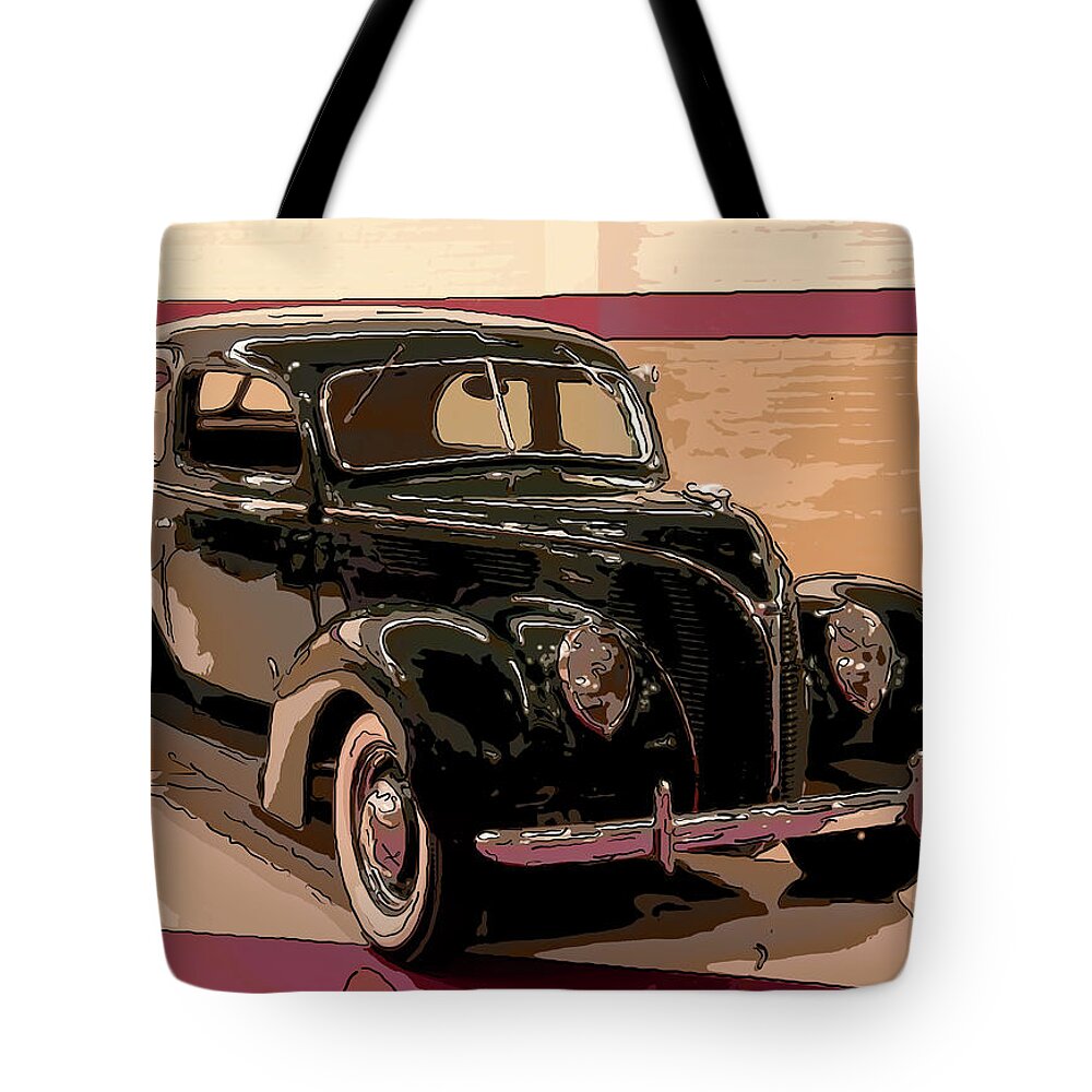 Ford Tote Bag featuring the drawing 1938 Ford Tudor 2 Dr Digital Drawing by Flees Photos