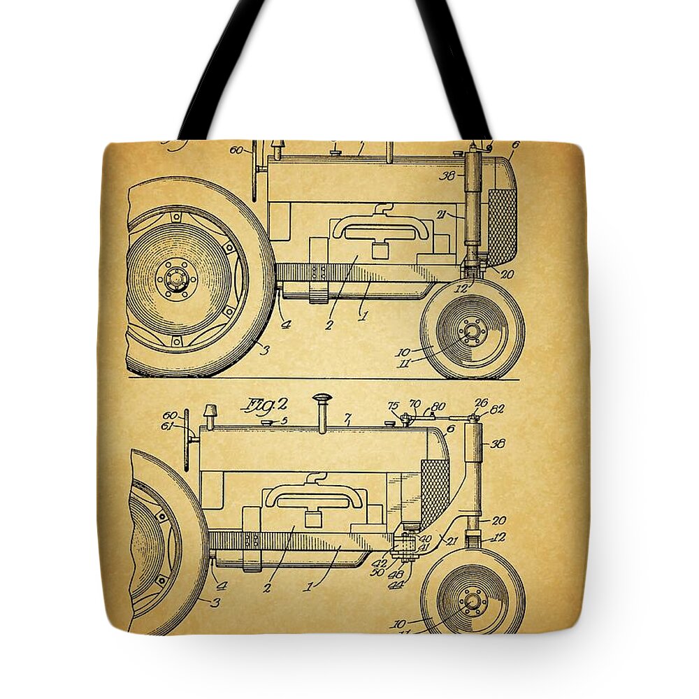1940 Tractor Patent Drawing Tote Bag featuring the drawing 1940 Tractor Patent Drawing by Dan Sproul