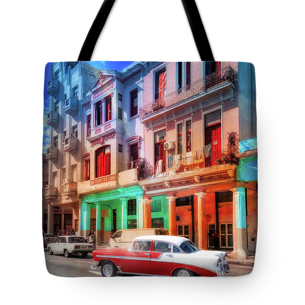 La Habana Tote Bag featuring the photograph 1956 Chevy Bel Air and the black light by Micah Offman