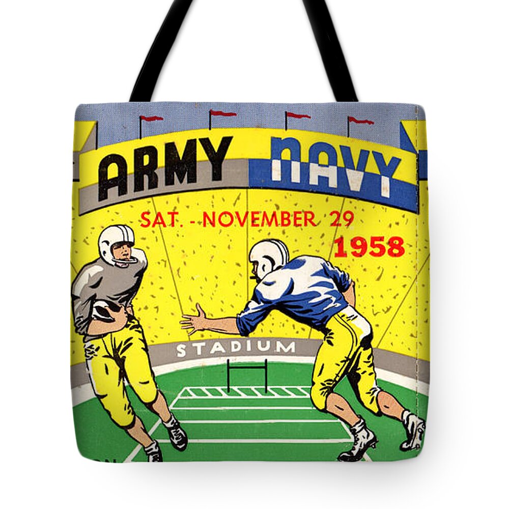 1958 Army Navy Football Game Tote Bag featuring the mixed media 1958 Army vs. Navy by Row One Brand