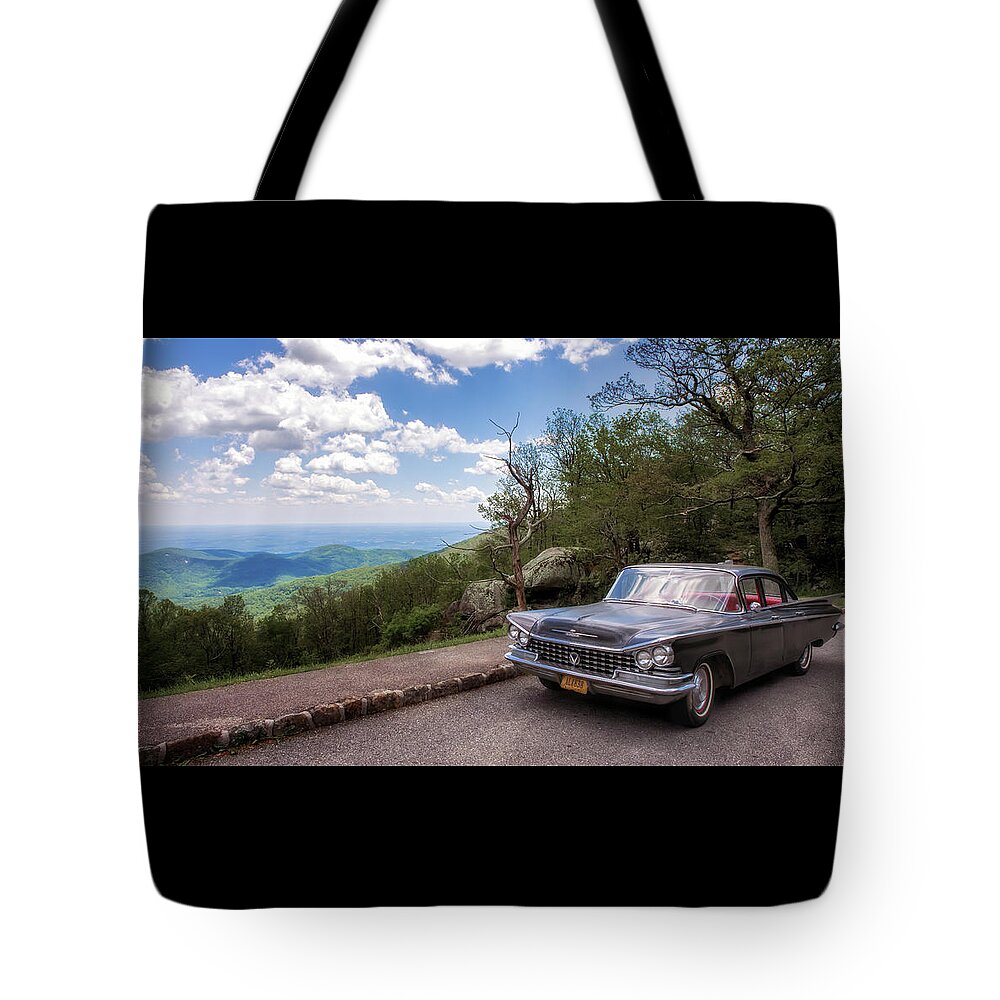 1959 Buick Tote Bag featuring the photograph 1959 Buick - Blue Ridge Parkway by Susan Rissi Tregoning