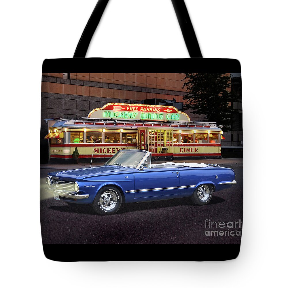 1964 Tote Bag featuring the photograph 1964 Valiant At Mickey's Diner by Ron Long