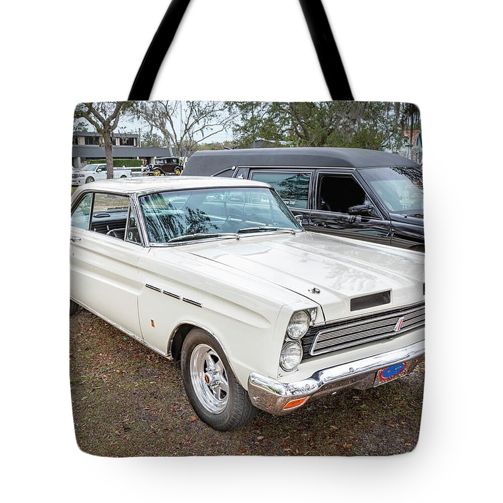 1965 Tote Bag featuring the photograph 1965 White Mercury Comet Cyclone GT X120 by Rich Franco